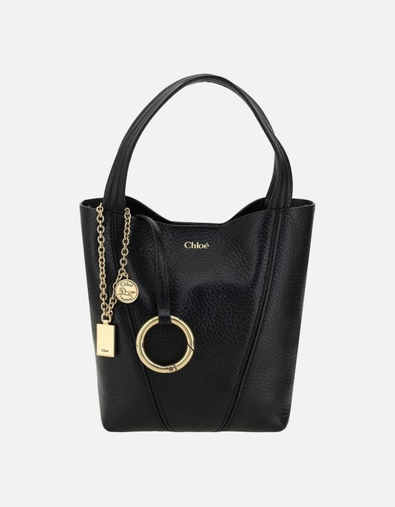 Leather Spin Shoulder Bag with Top Handles Women - Black