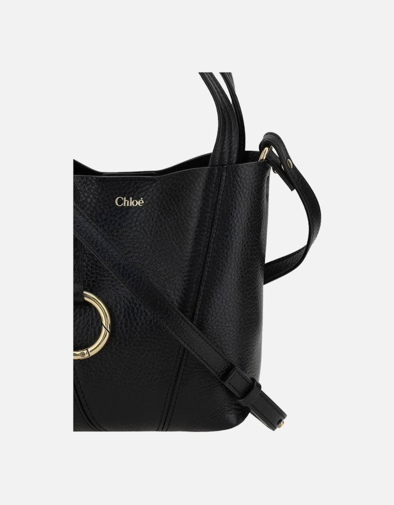 Leather Spin Shoulder Bag with Top Handles Women - Black