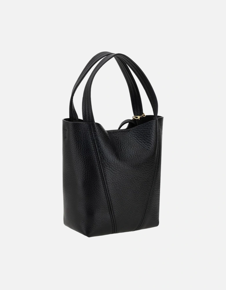 Leather Spin Shoulder Bag with Top Handles Women - Black