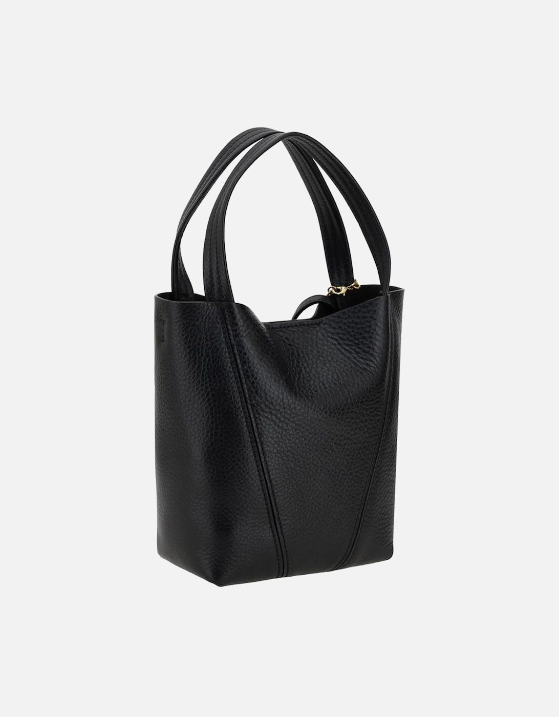 Leather Spin Shoulder Bag with Top Handles Women - Black