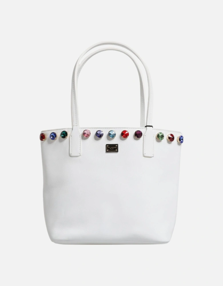 Leather Shoulder Tote Bag with Gold-Tone Hardware Women - White