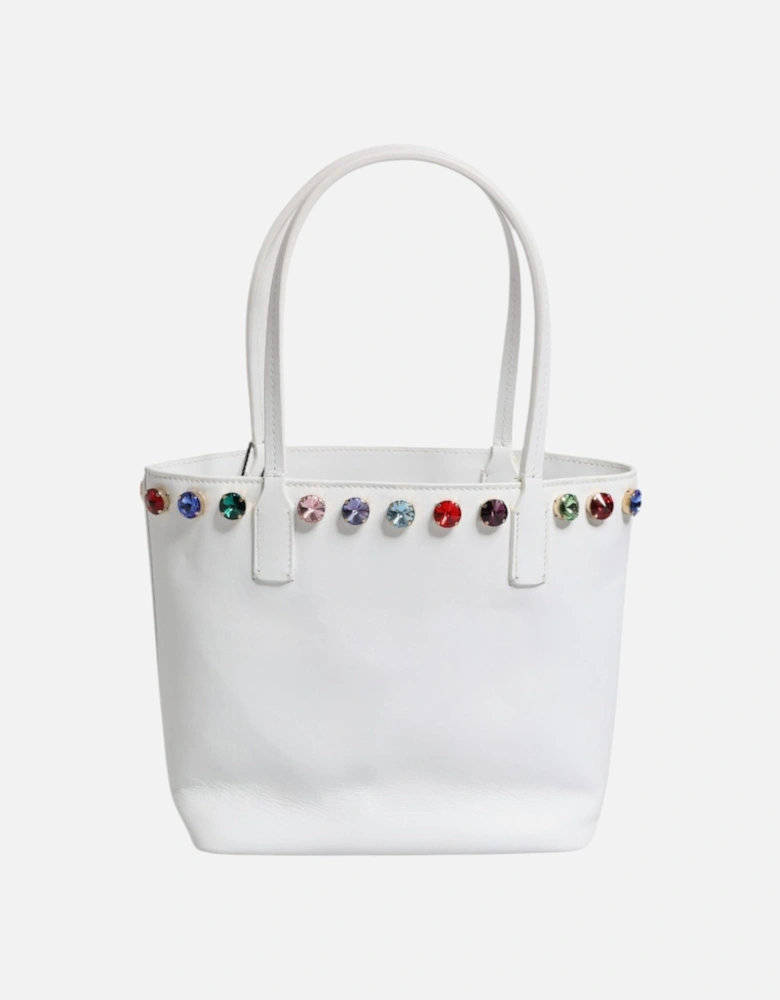 Leather Shoulder Tote Bag with Gold-Tone Hardware Women - White