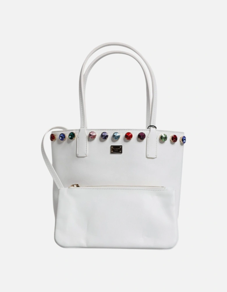 Leather Shoulder Tote Bag with Gold-Tone Hardware Women - White