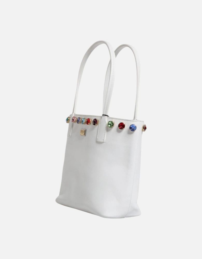 Leather Shoulder Tote Bag with Gold-Tone Hardware Women - White