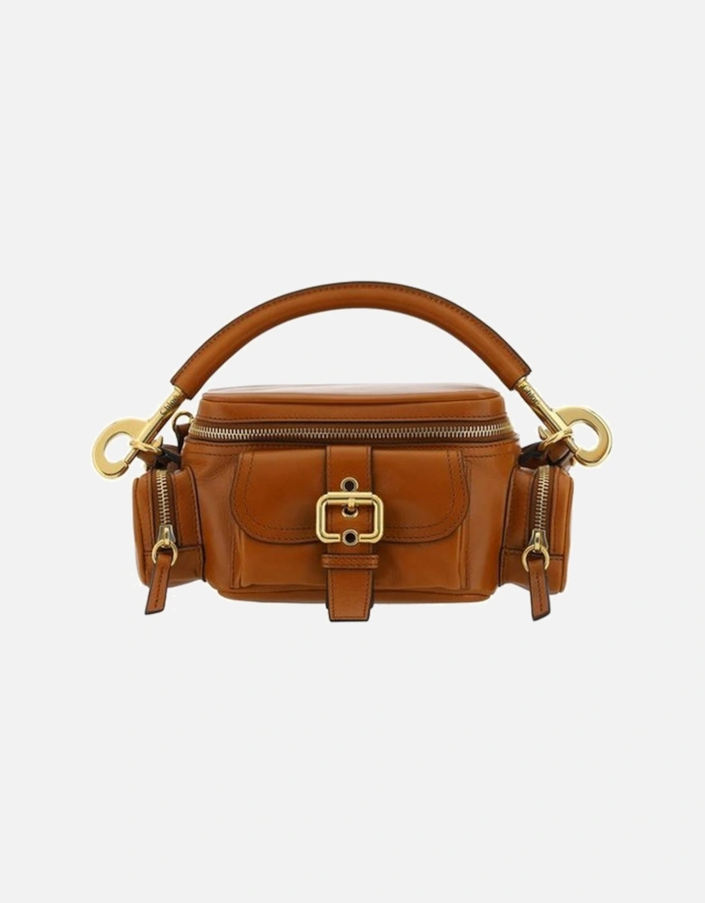 Leather Camera Handbag with Multiple Pockets Women - Brown