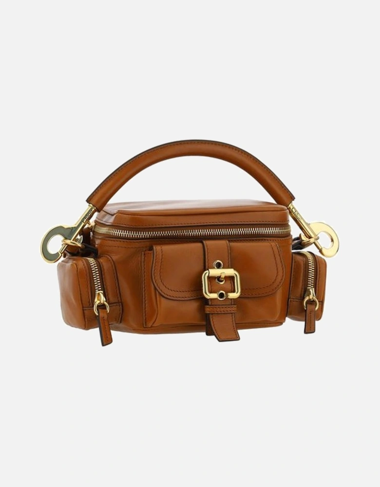 Leather Camera Handbag with Multiple Pockets Women - Brown