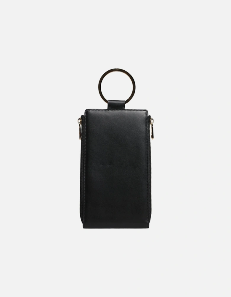 Leather Wallet with Zipper Closure and Logo Plaque Women - Black