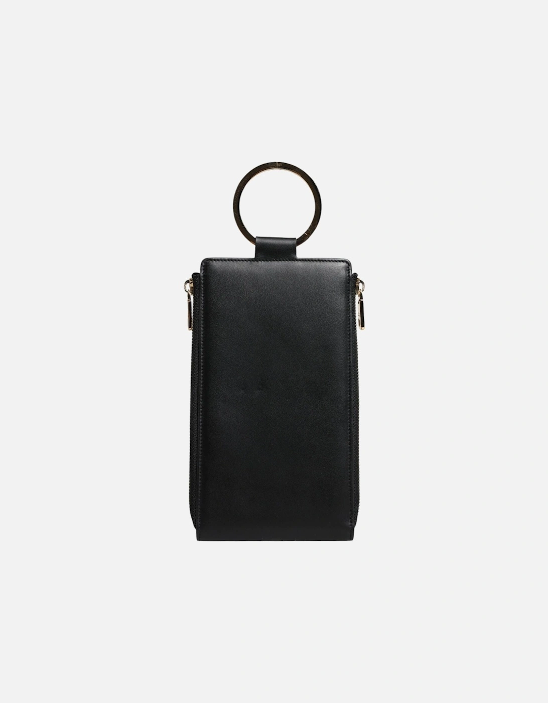 Leather Wallet with Zipper Closure and Logo Plaque Women - Black