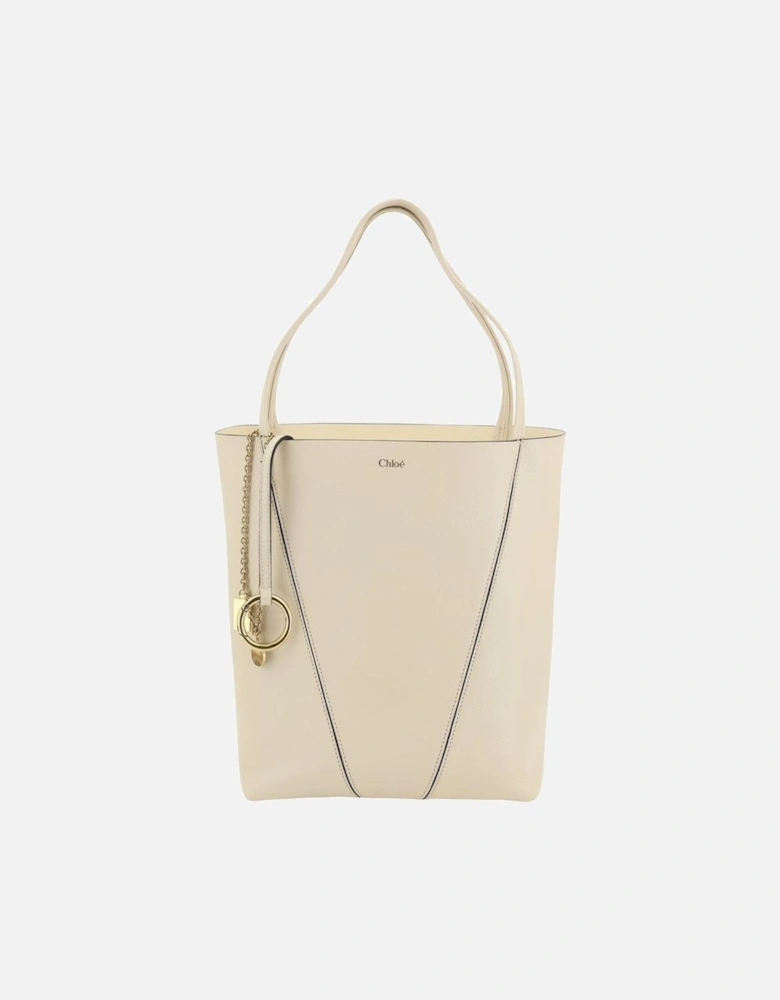 Grained Leather Shoulder Bag with Monogram Detailing Women - Cream