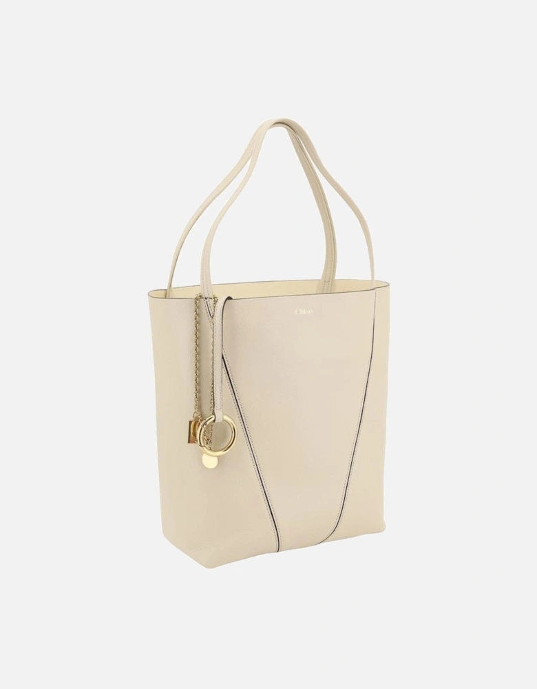 Grained Leather Shoulder Bag with Monogram Detailing Women - Cream