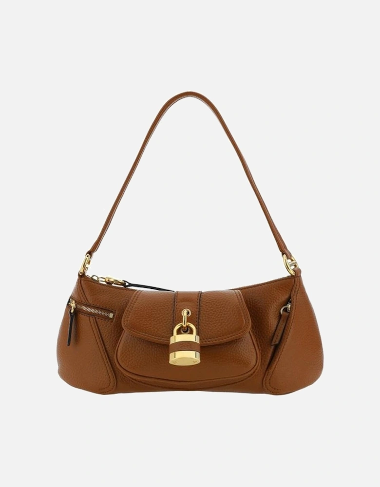 Leather Shoulder Bag with Zippered Pockets Women - Brown