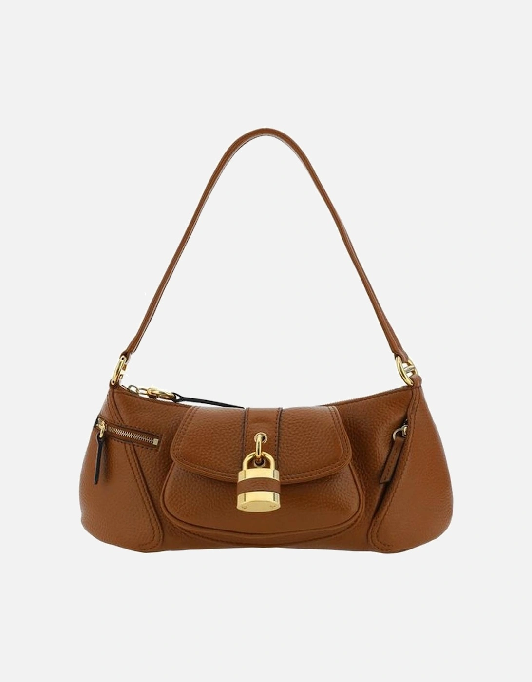 Leather Shoulder Bag with Zippered Pockets Women - Brown, 5 of 4