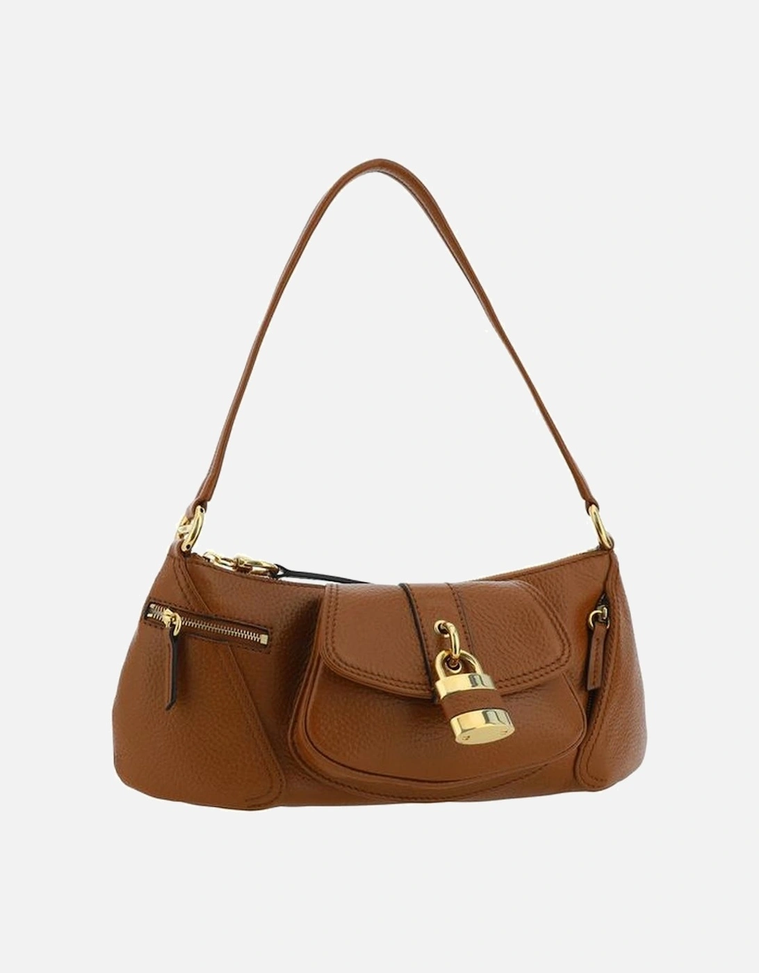 Leather Shoulder Bag with Zippered Pockets Women - Brown