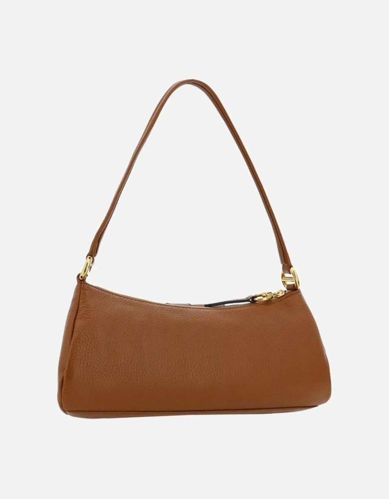 Leather Shoulder Bag with Zippered Pockets Women - Brown