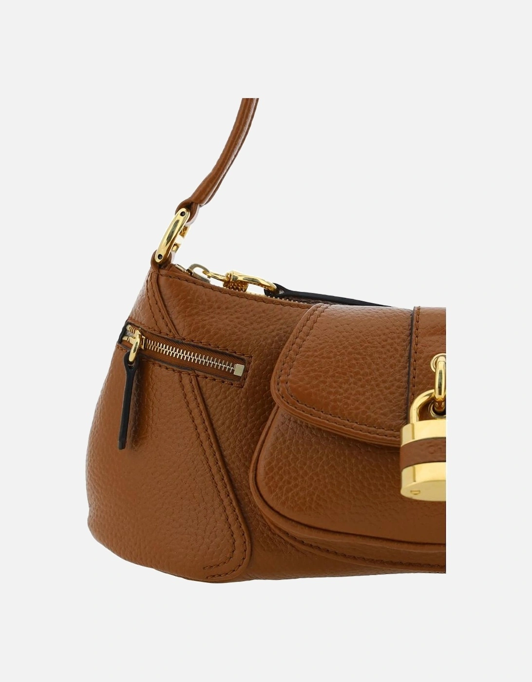 Leather Shoulder Bag with Zippered Pockets Women - Brown