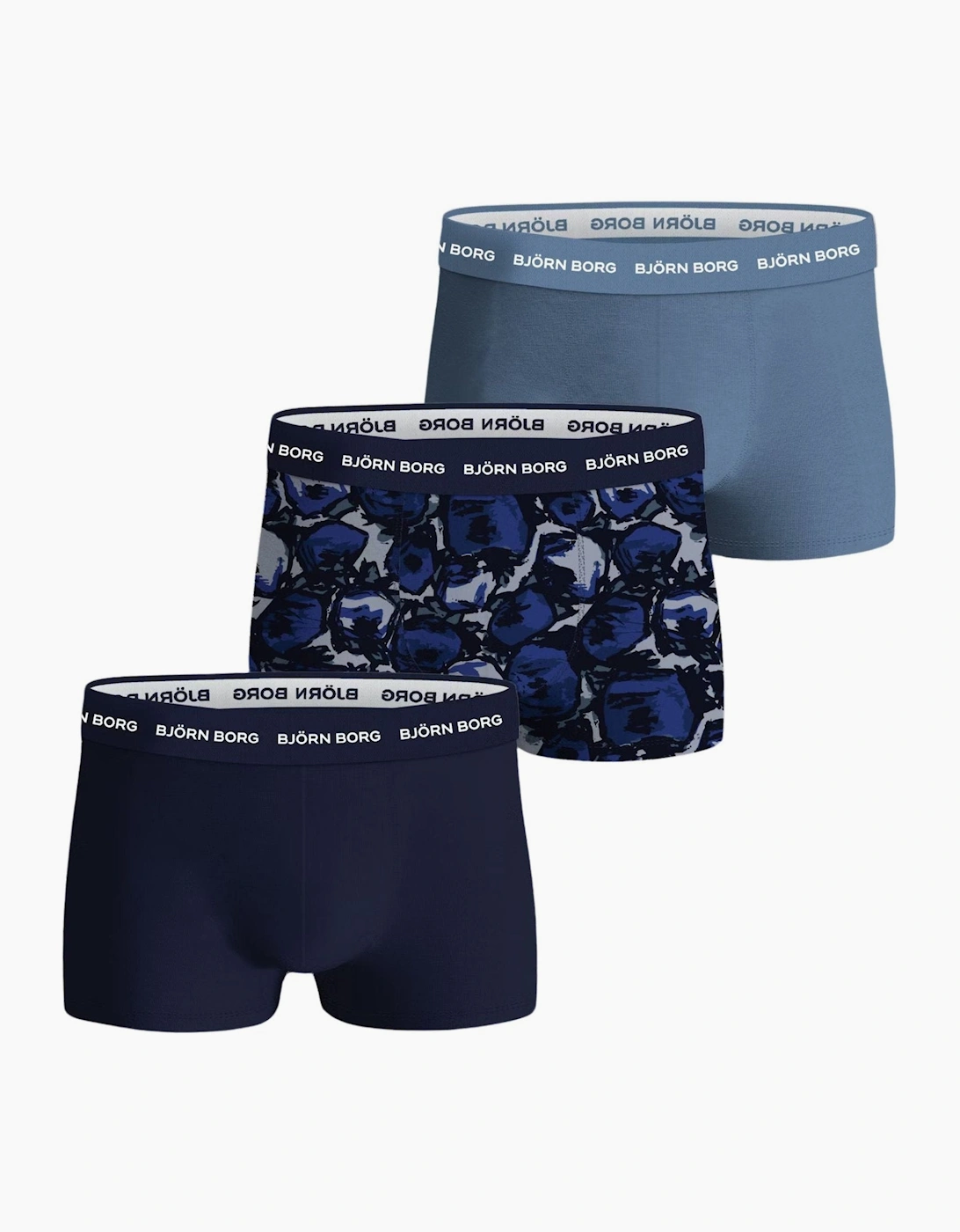 Bjorn Borg Men's Navy 3-Pack Blue Tulips Print Boxer Trunks, Blue/ - : 32/30/31 S
