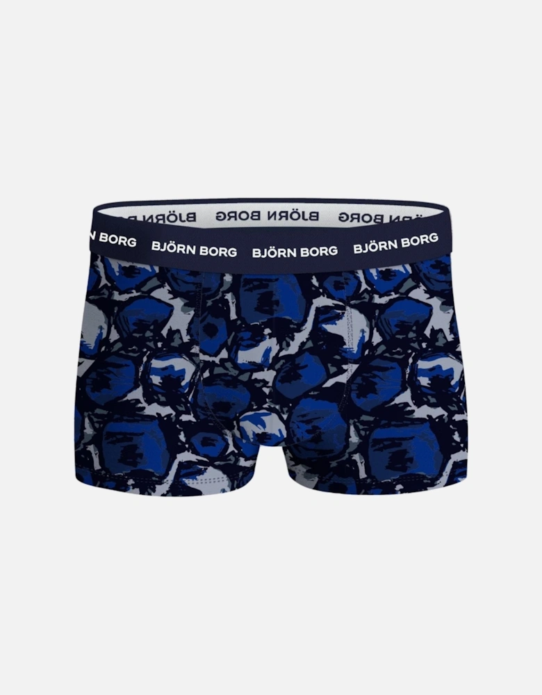 3-Pack Blue Tulips Print Boxer Trunks, Blue/Navy