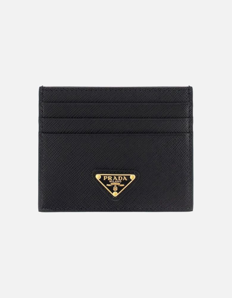 Grained Calfskin Card Holder with Logo Plaque Women - Black Wallets