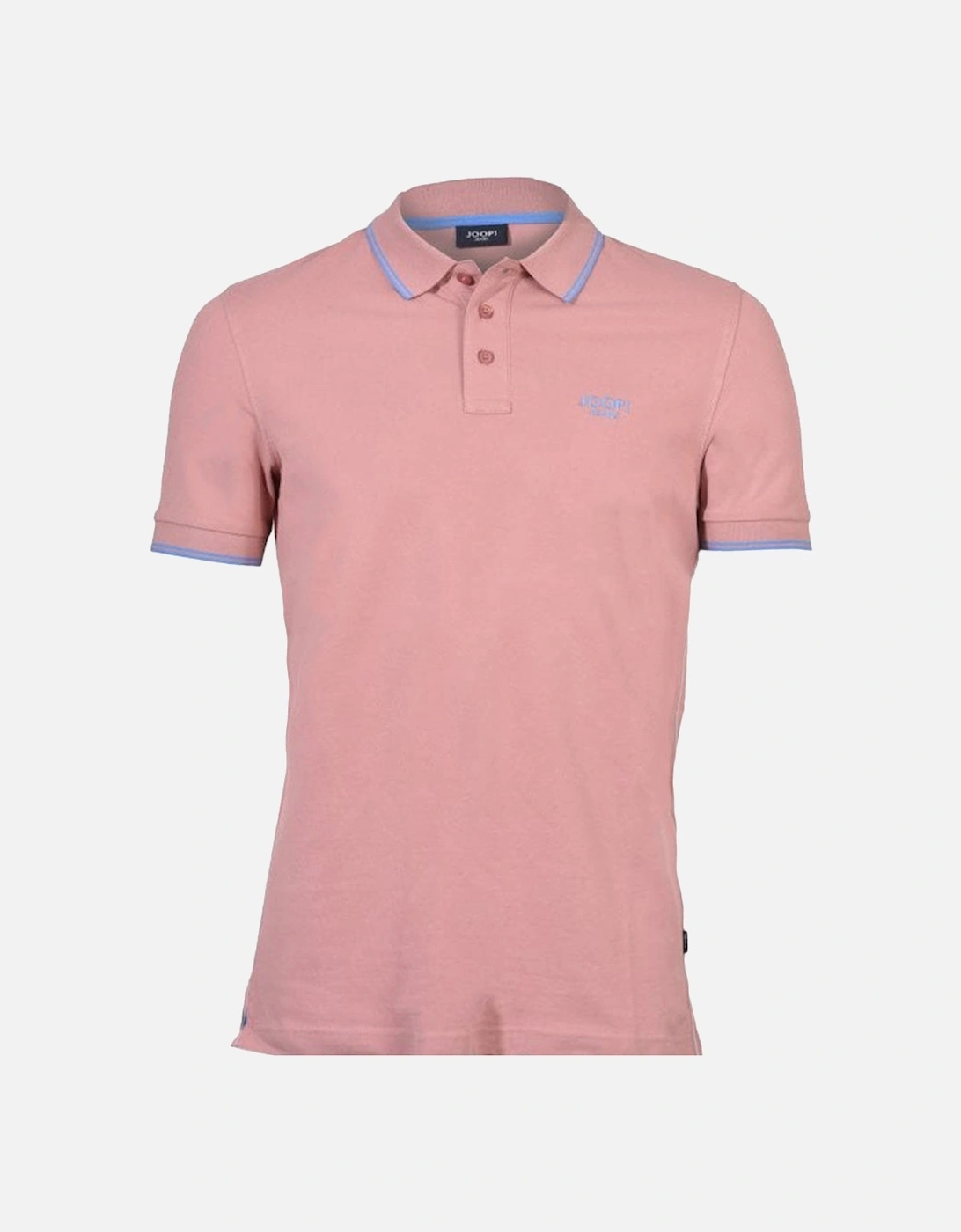 Jeans Contrast Collar Cotton Jersey Polo Shirt, Coral Orange w/blue, 5 of 4