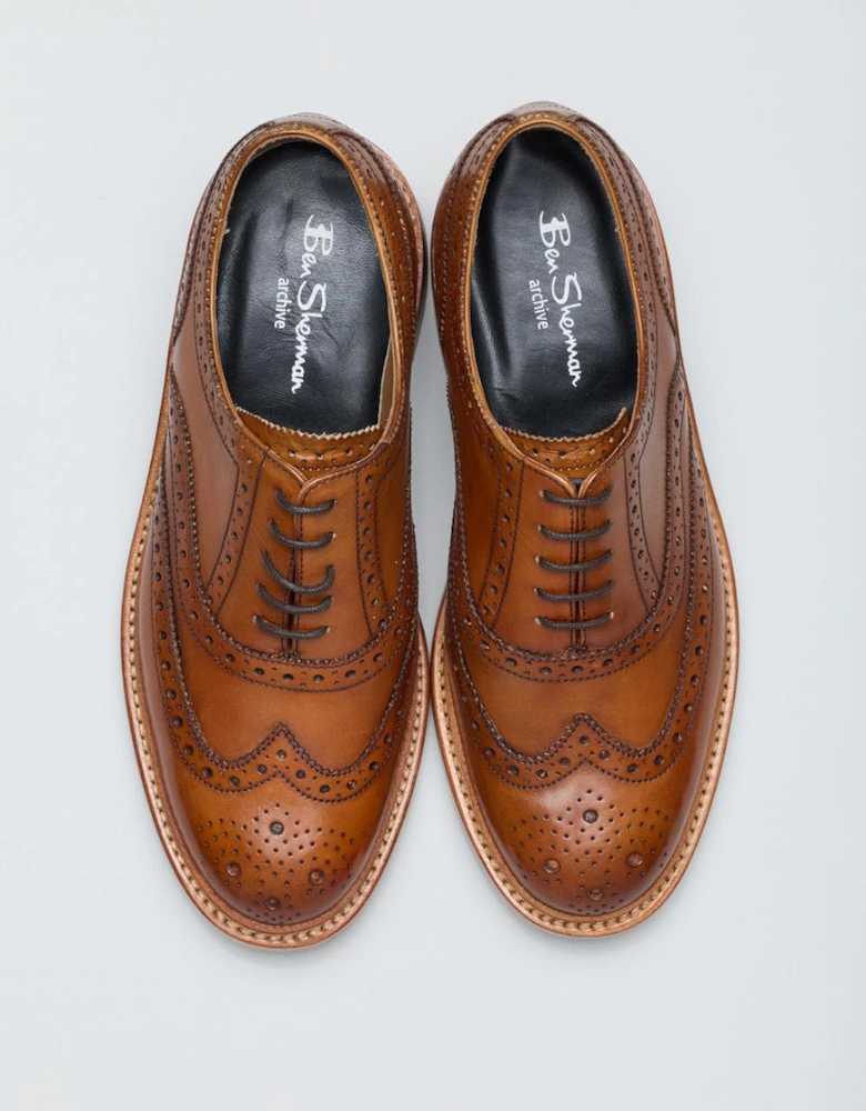 Sugarman Brogue Leather Men's Tan Lace-Up Shoes