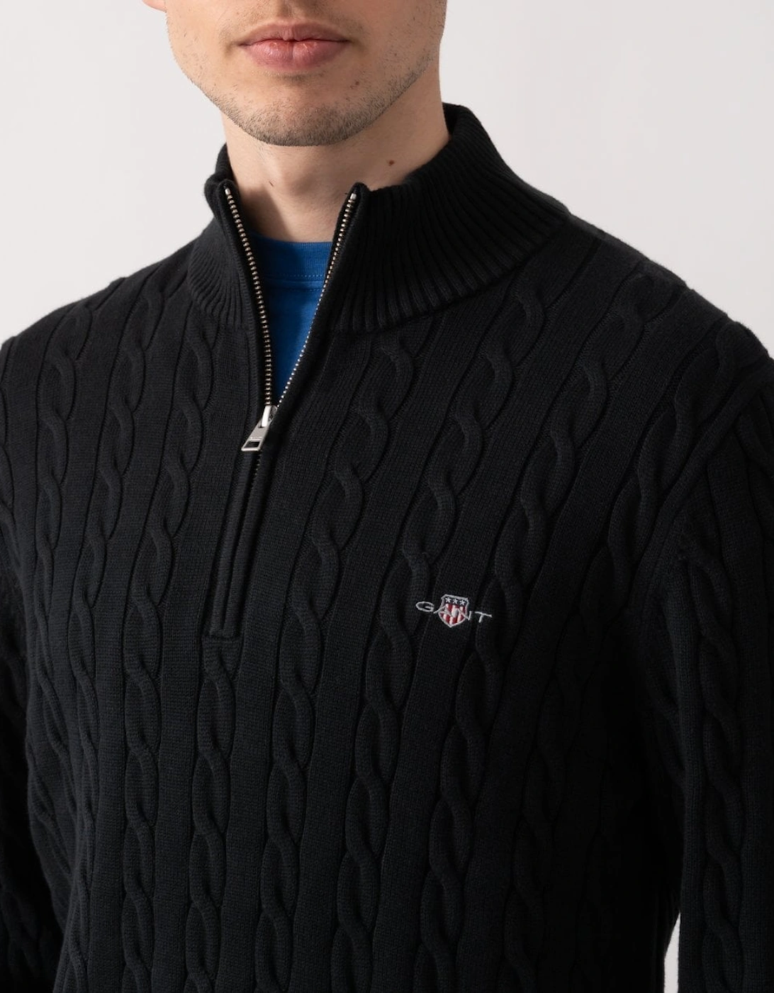 Mens Cotton Cable Half Zip Jumper