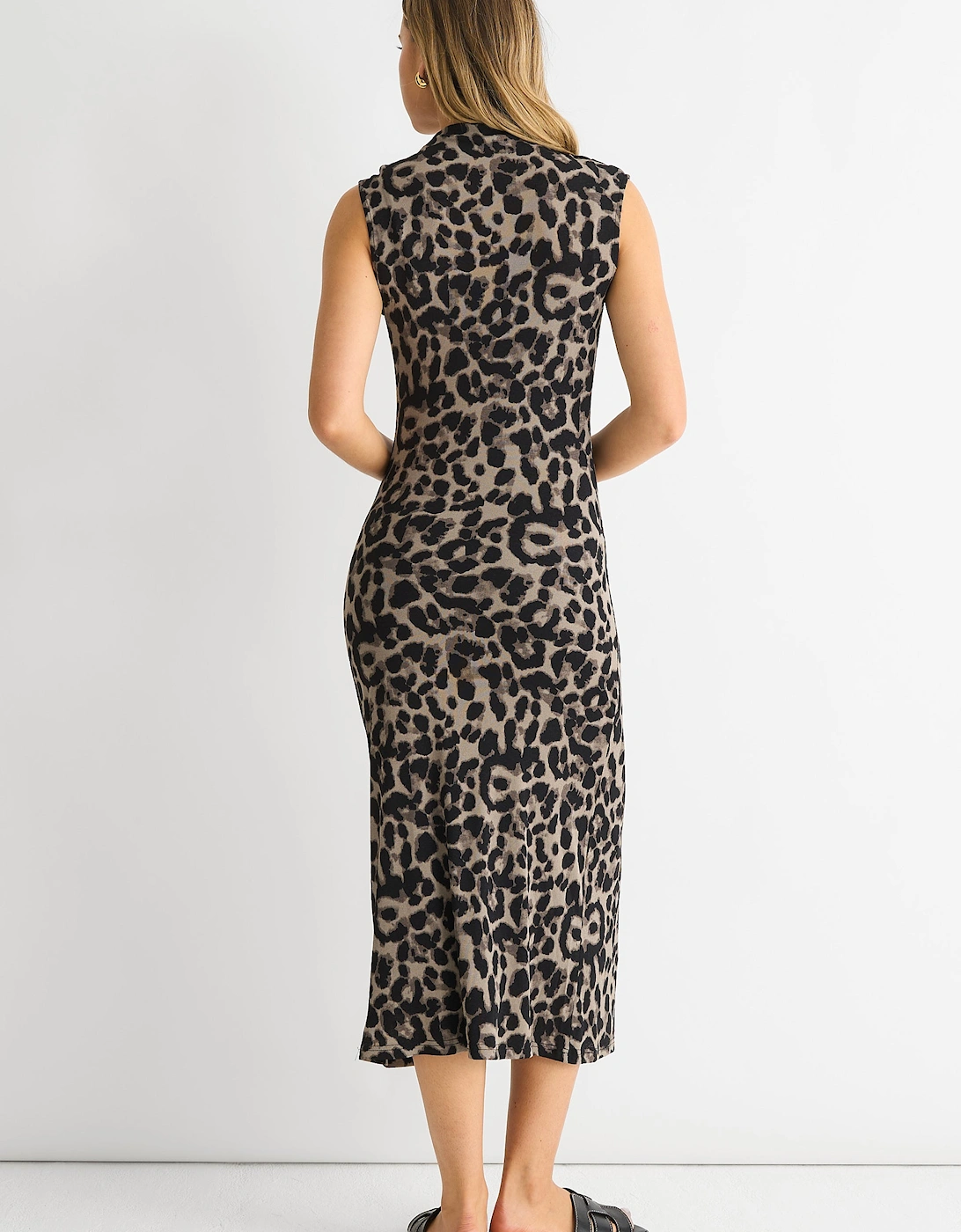 Grey Animal Print Ruched Midi Dress