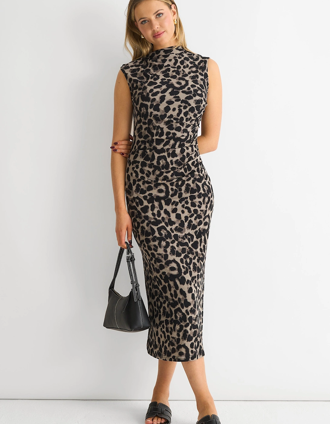 Grey Animal Print Ruched Midi Dress, 5 of 4