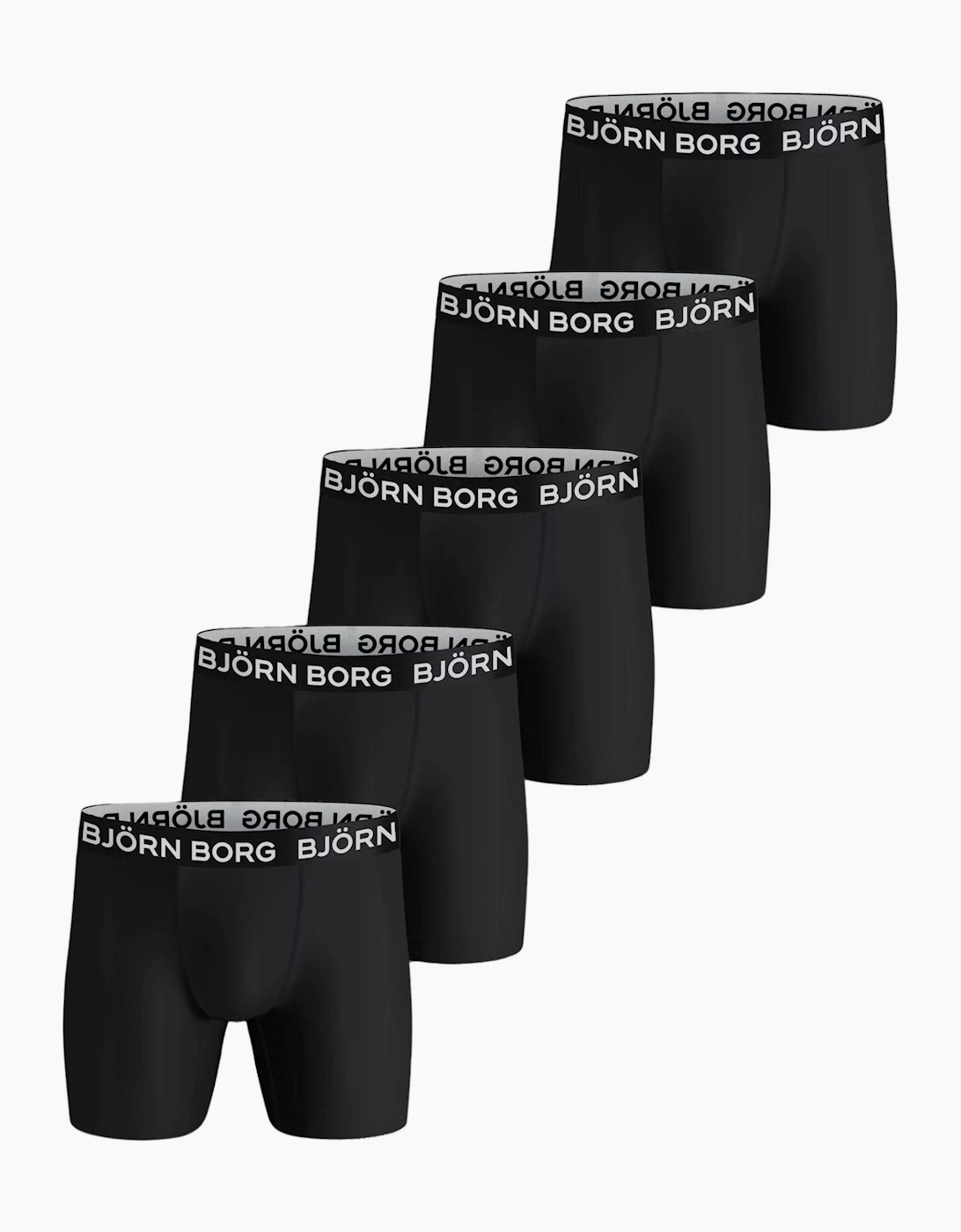 Bjorn Borg Men's Black/Black 5-Pack Performance Boxer Briefs, - Size: 37/36/32