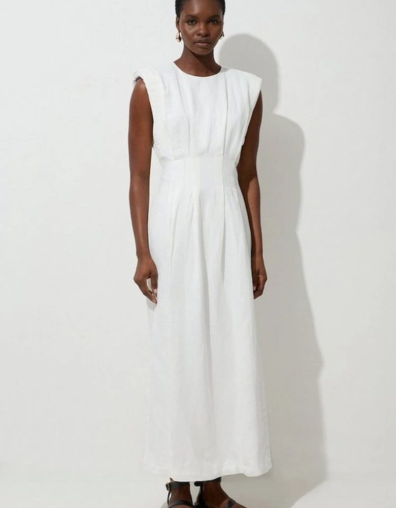 Tall Viscose Linen Woven Pintuck Midi Dress