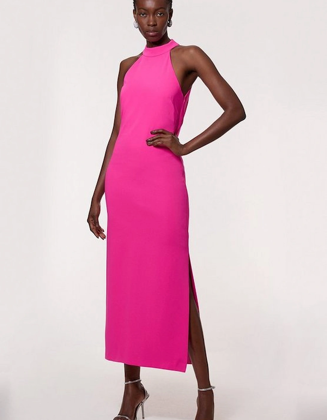Soft Tailored Halterneck Open Back Maxi Dress, 4 of 3