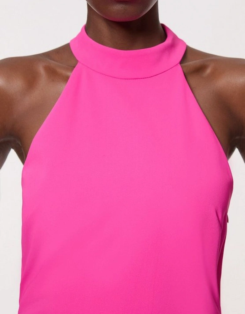 Soft Tailored Halterneck Open Back Maxi Dress