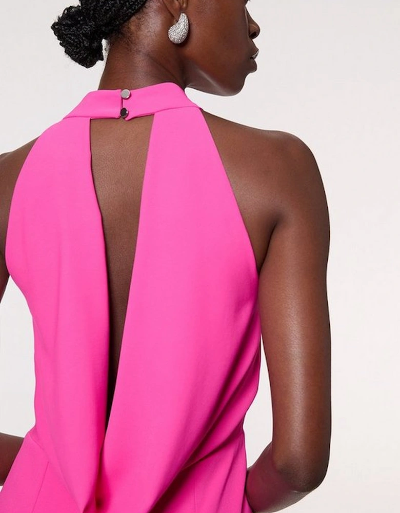 Soft Tailored Halterneck Open Back Maxi Dress
