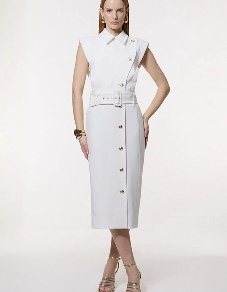 Clean Tailored Contrast Collar Pencil Midi Dress