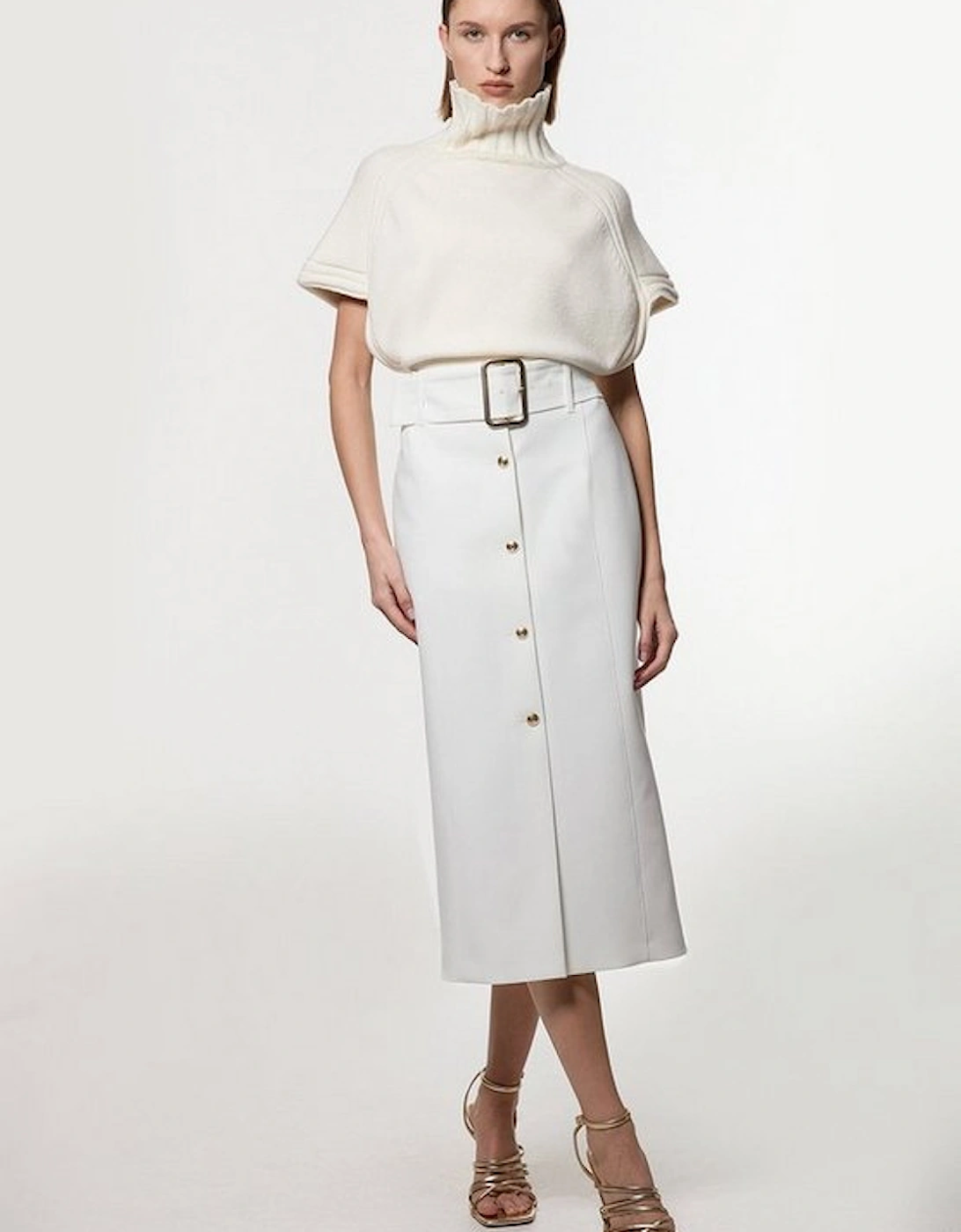 Clean Tailored Belted Pencil Midi Skirt, 4 of 3