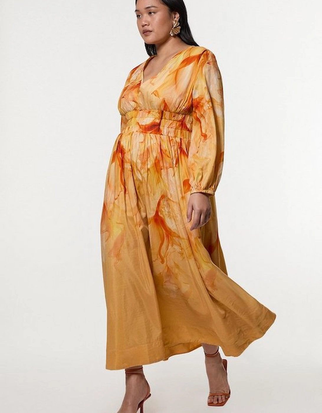 Plus Size Ombre Floral Silk Cotton Plunge Maxi Dress