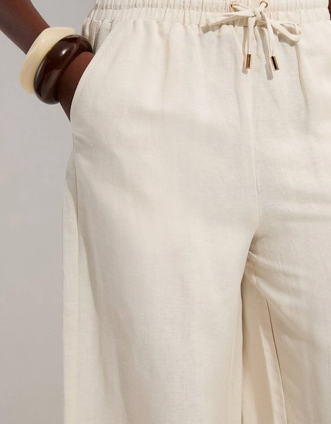 Viscose Linen Tie Waist Woven Trouser