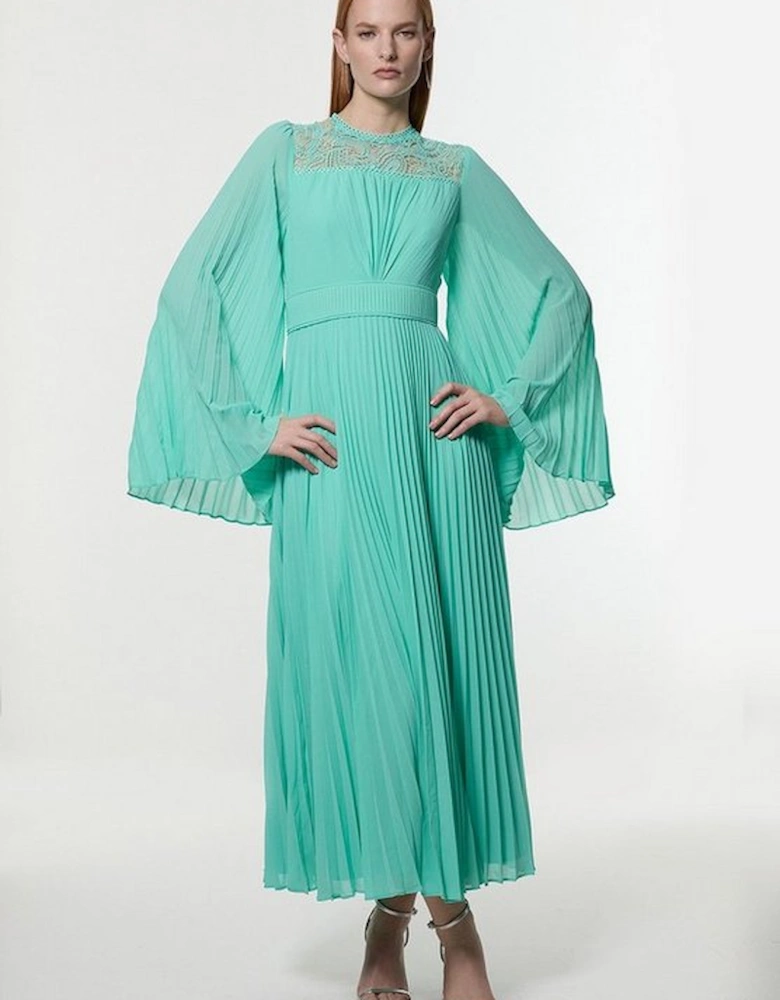 Soft Pleated Woven Kimono Sleeve Maxi Dress