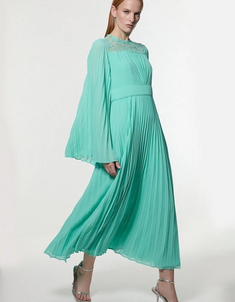 Soft Pleated Woven Kimono Sleeve Maxi Dress