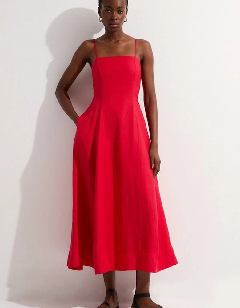 Viscose Linen Woven Maxi Prom Dress