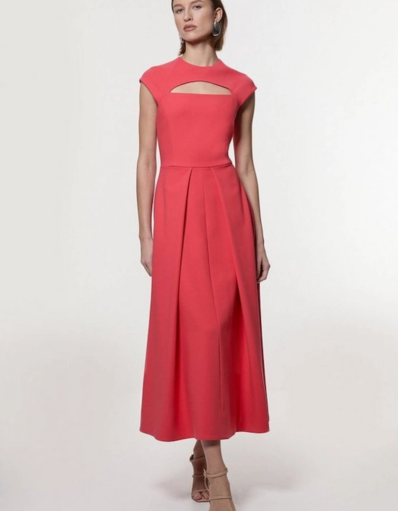 Compact Stretch Full Skirted Tailored Maxi Dress