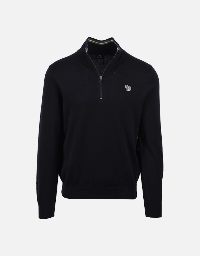 Zebra Logo Zip Neck Sweat Dark Navy