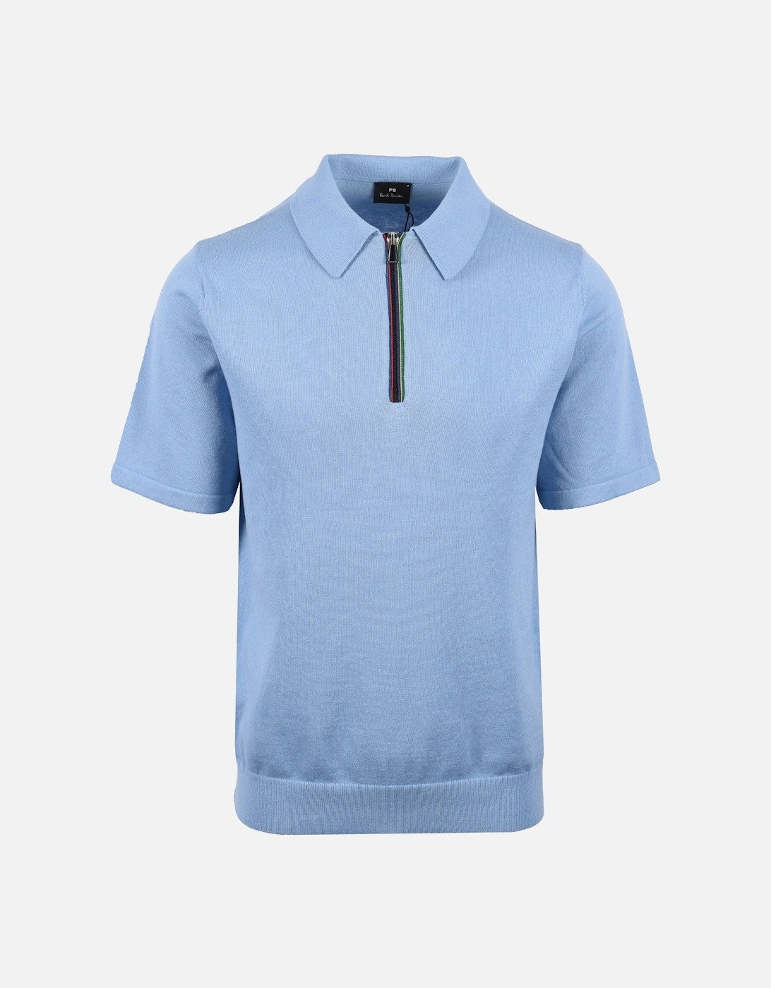 Zip Neck Knitted Polo Light Blue, 4 of 3