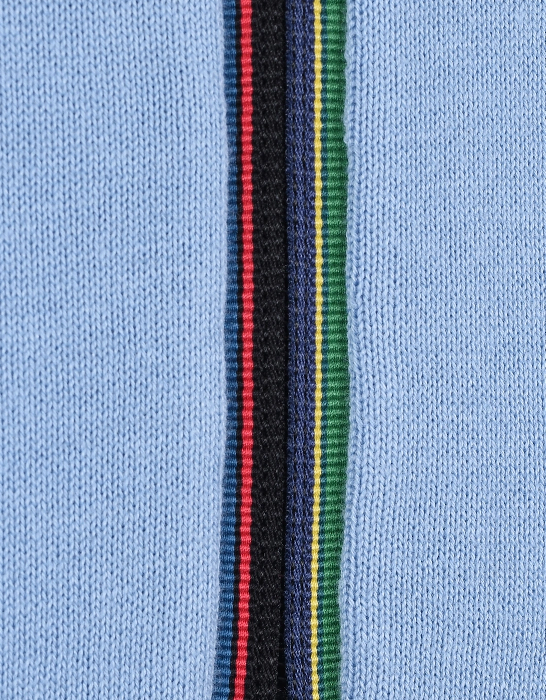 Zip Neck Knitted Polo Light Blue