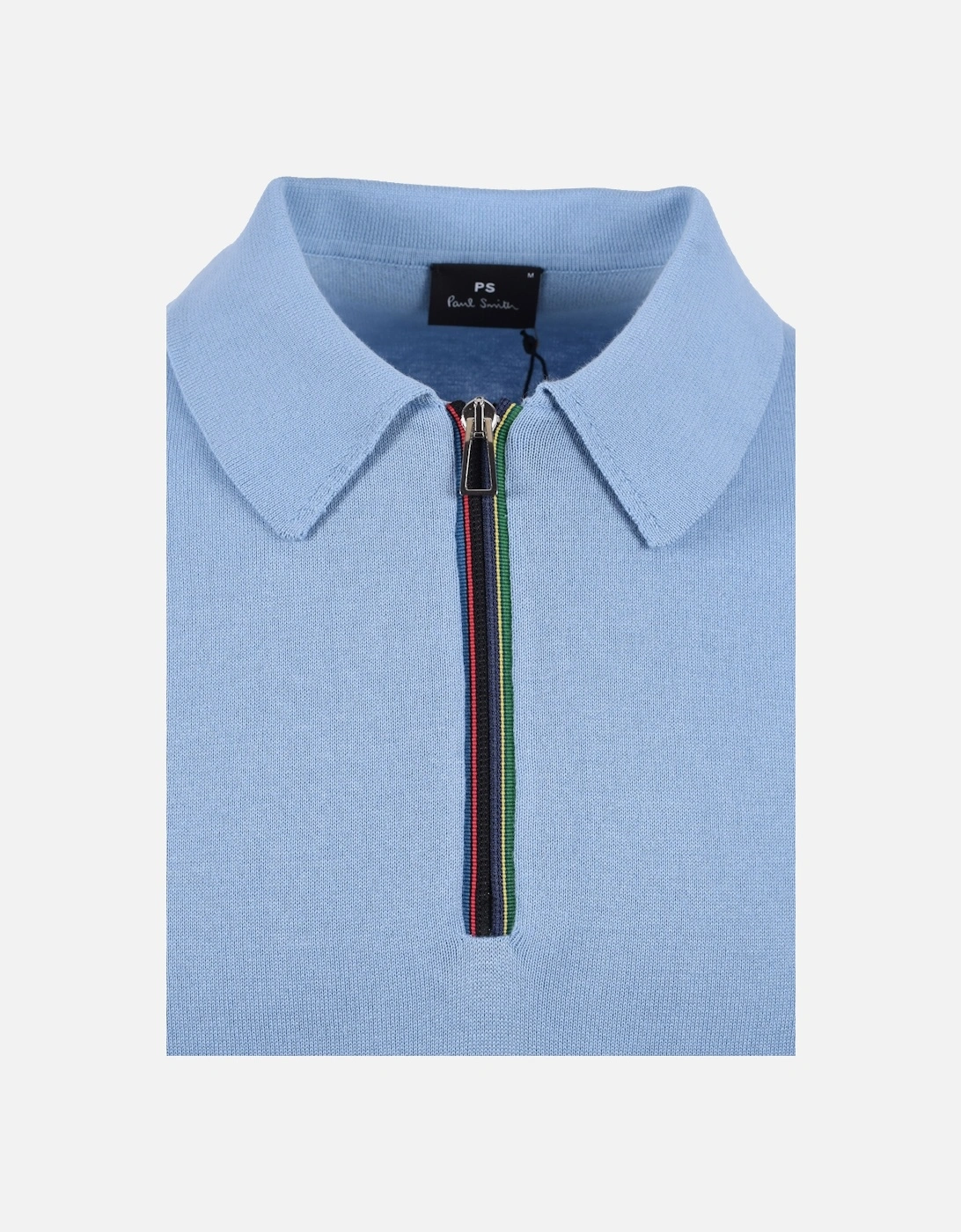 Zip Neck Knitted Polo Light Blue