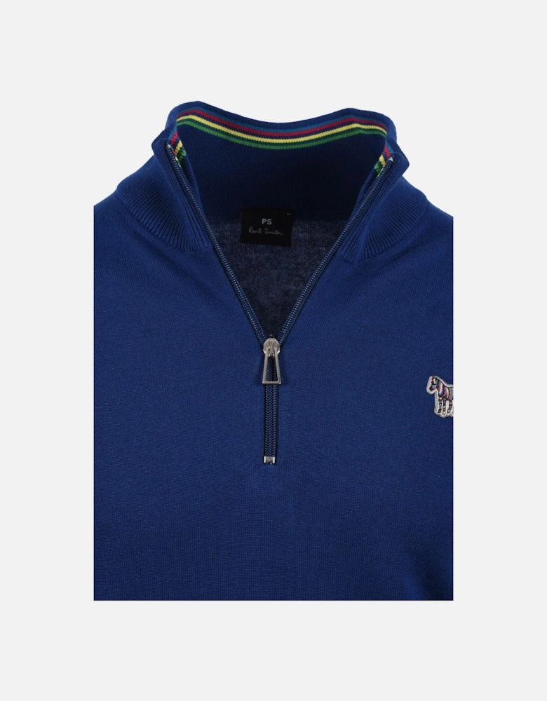 Zebra Logo Zip Neck Sweat Blue