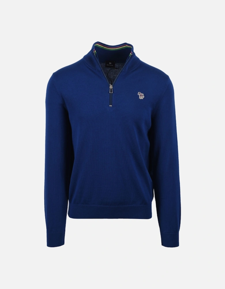 Zebra Logo Zip Neck Sweat Blue