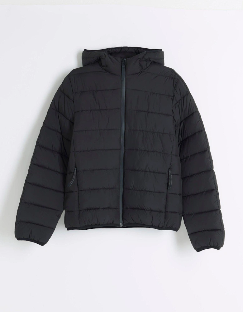 Quilted Hooded Padded Jacket - Black