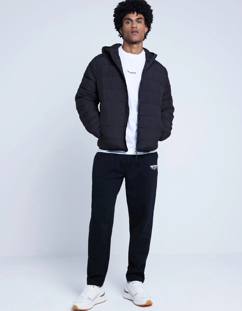 Quilted Hooded Padded Jacket - Black