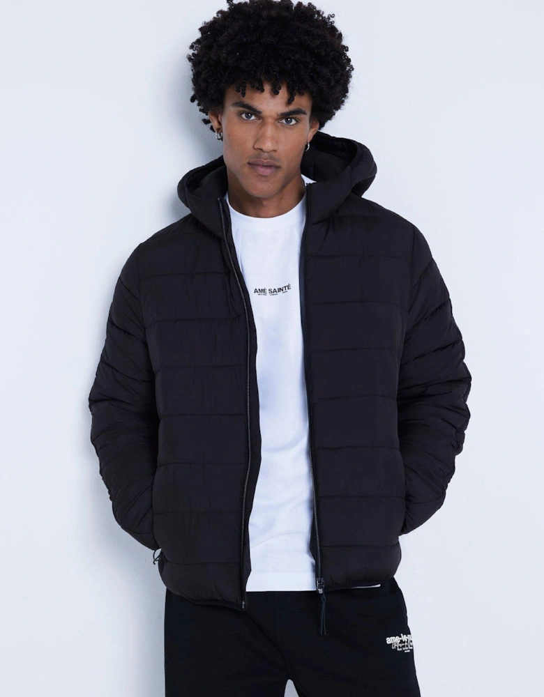 Quilted Hooded Padded Jacket - Black