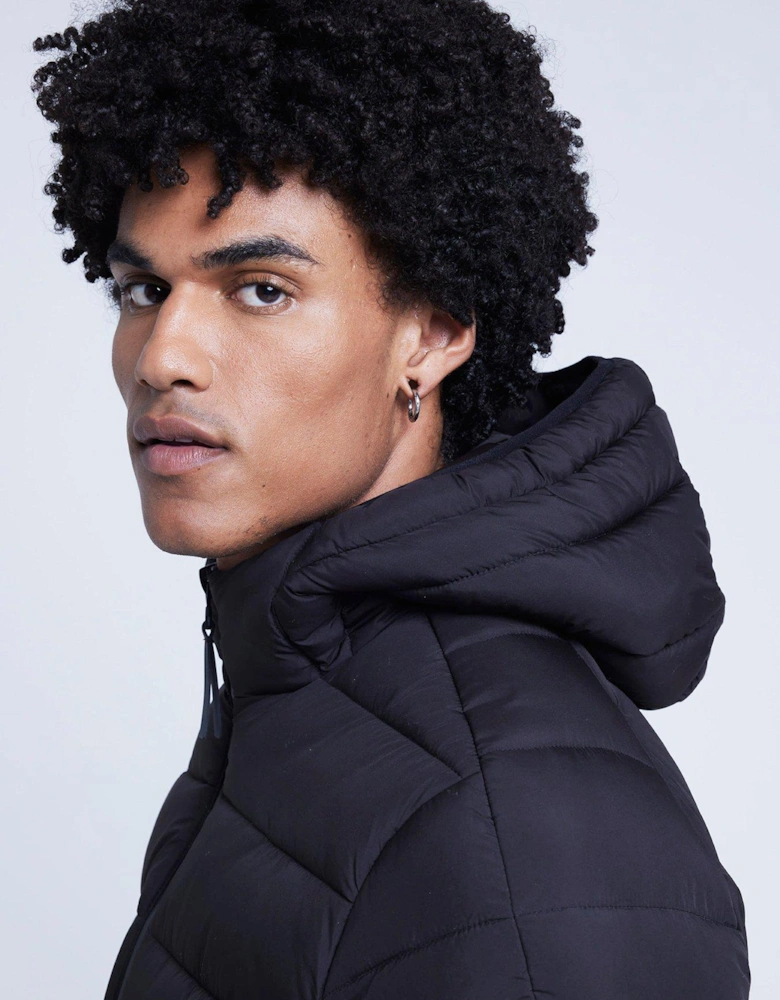 Quilted Hooded Padded Jacket - Black